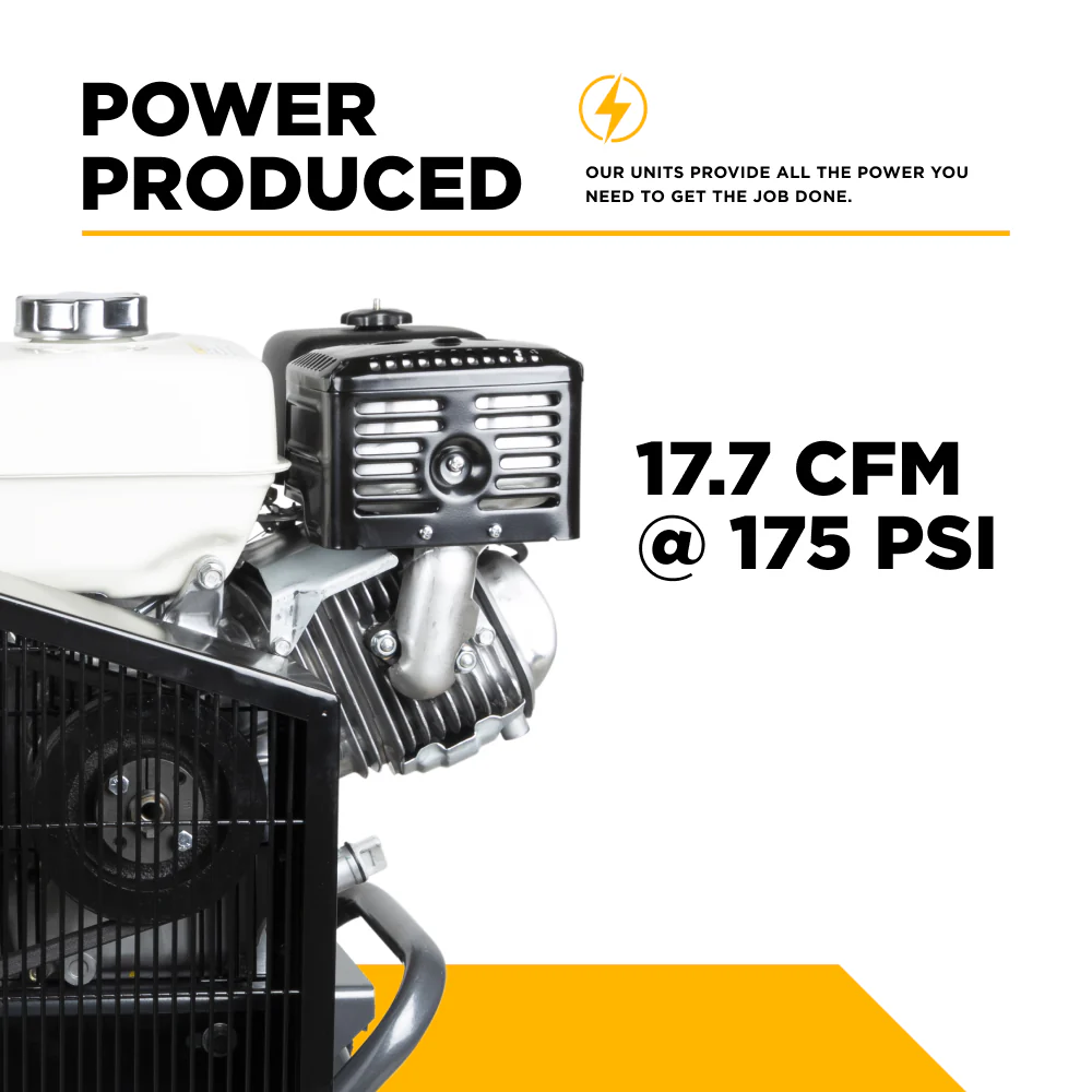 17.7 CFM @ 175 PSI Gas Air Compressor with Honda GX270 Engine. 