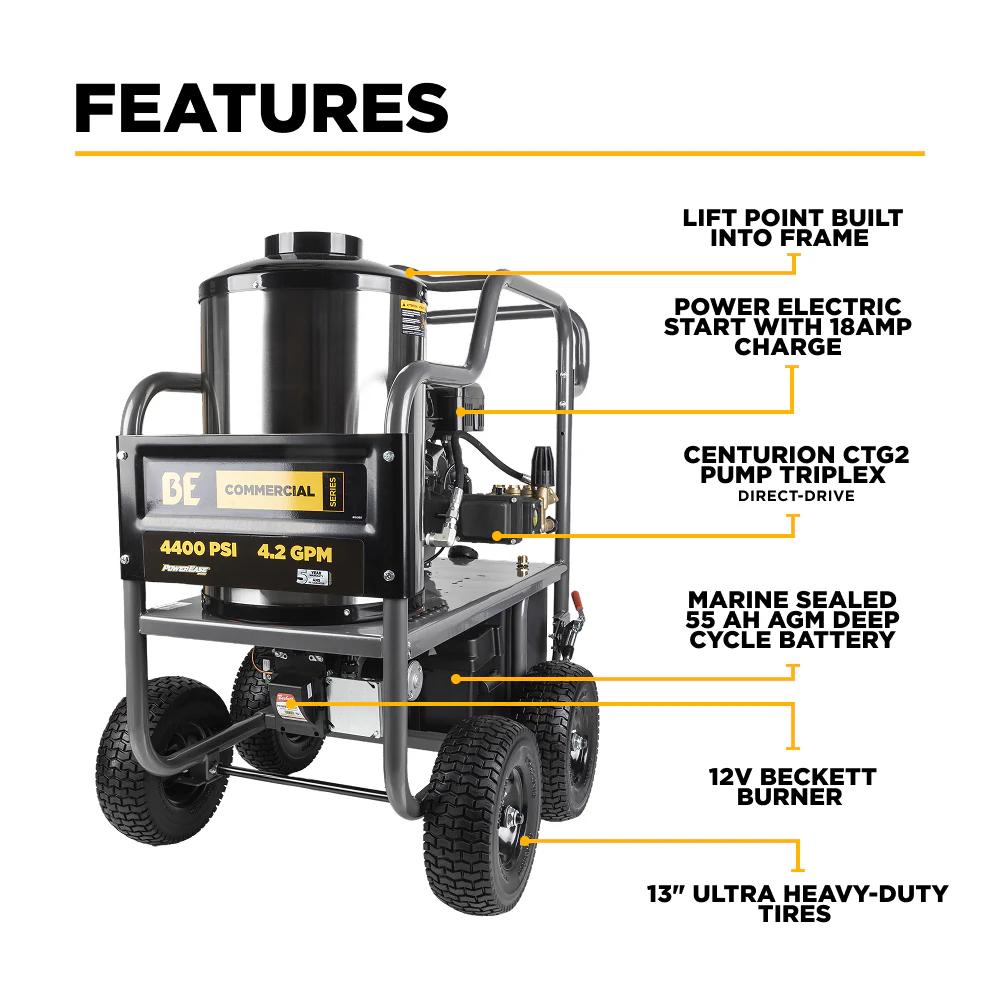 4,400 PSI – 4.2 GPM Hot Water Pressure Washer With Powerease 420 Engine