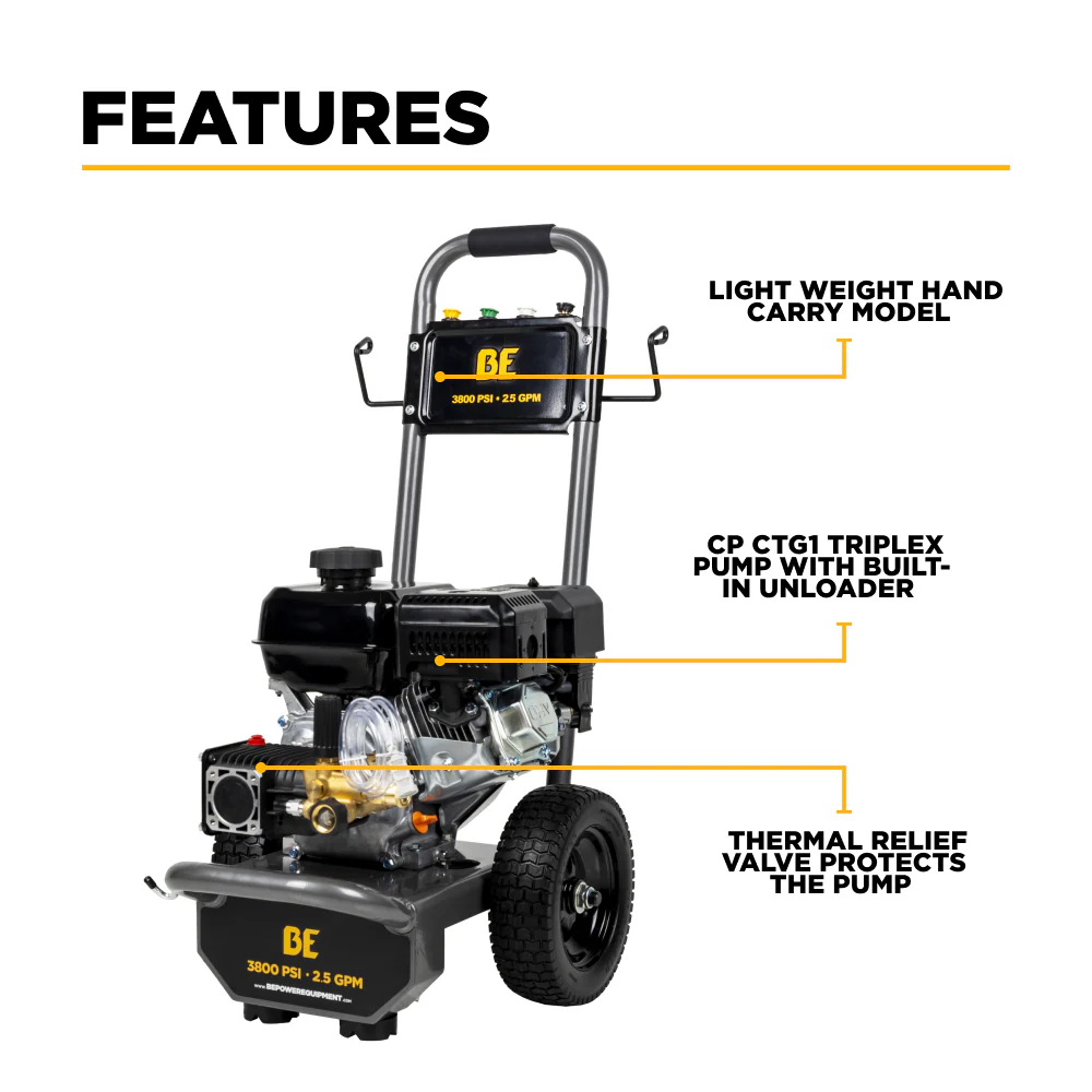 3,800 PSI 2.5 GPM Cold Water Gas Pressure Washer
