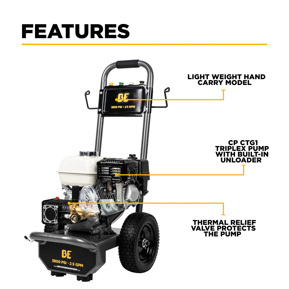 3,800 PSI 2.5 GPM Cold Water Gas Pressure Washer