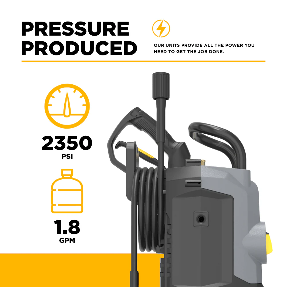 2,350 PSI 1.8 GPM Cold Water Corded Electric Pressure Washer with 4-Wheel 360° Steering