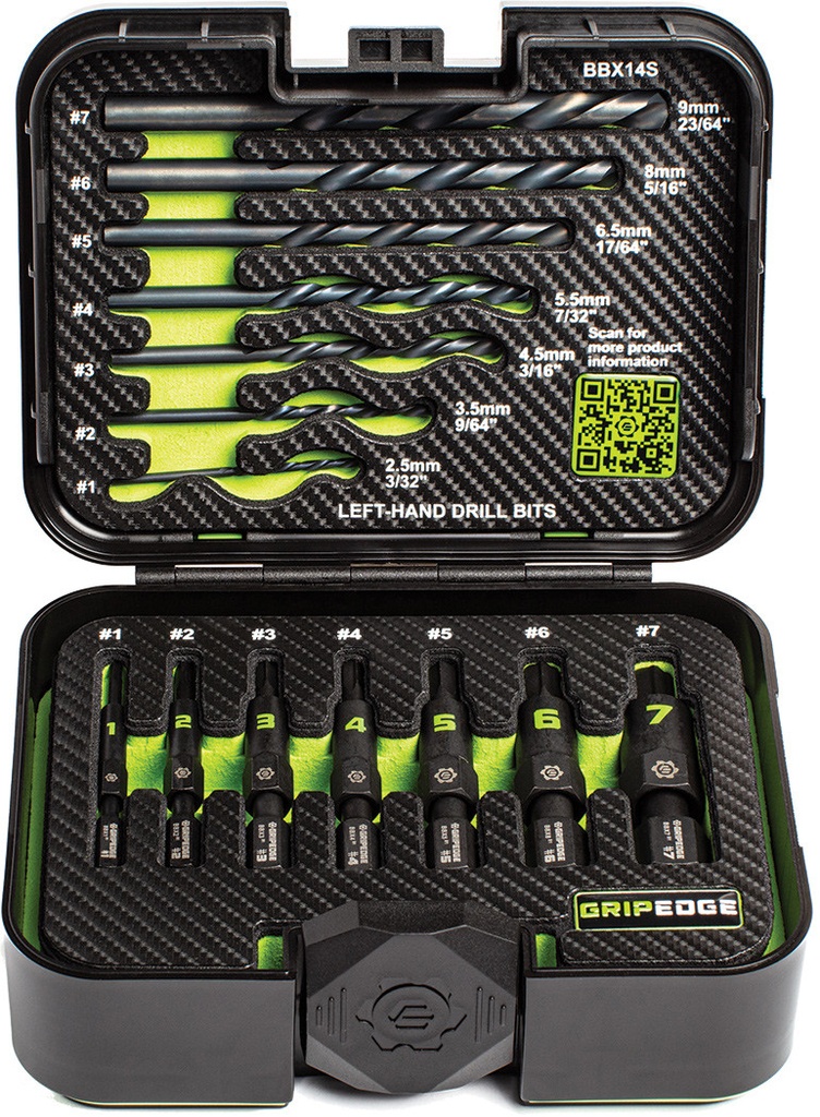 PG110 - 14-PC RPT G-FORS EXTRACTOR & LEFT HAND DRILL BIT SET, #1-#7 & 3/32"-23/64"
