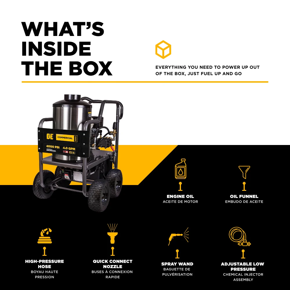 4,000 PSI 4.2 GPM Gas Direct Drive Diesel Fired Hot Water Pressure Washer with Honda GX390 Engine and General Triplex Pump
