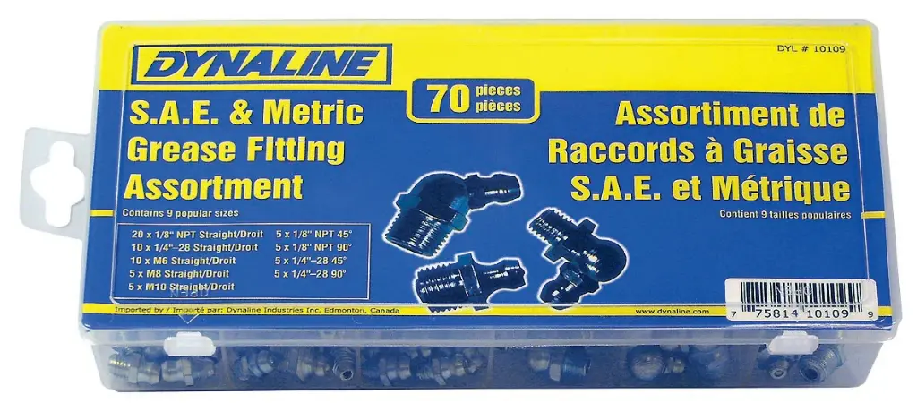 Grease Fitting Assortment, 70 Pieces / 9 Sizes