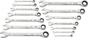 PG166 - 14-PC 90-TOOTH 12-POINT SAE COMBINATION RATCHETING WRENCH SET, 1/4"-1"