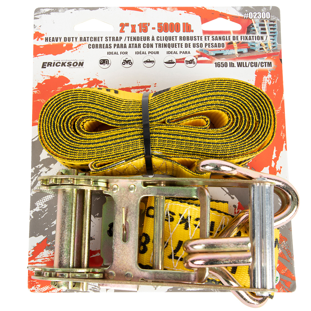 2″ x 15′ – 5000 lb. Ratchet Strap with Double J-Hooks 