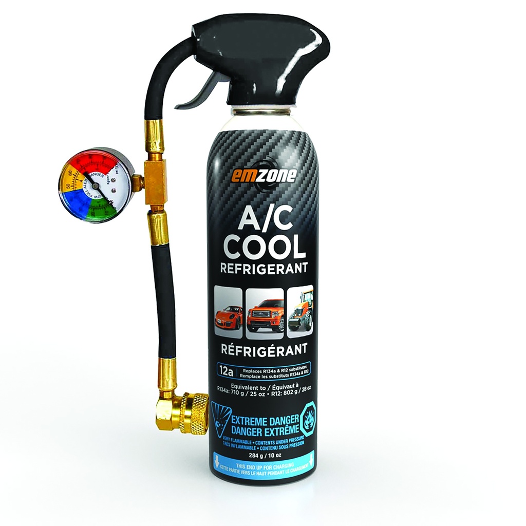 12a A/C Cool Refrigerant; Comes w/ Gauge and Recharge Hose