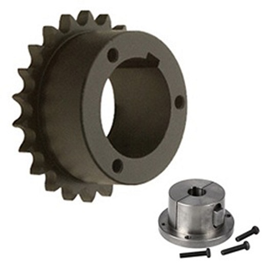 Roller Chain Sprocket; 80 Chain; 18 Teeth; 1 Row of Teeth; Hardened Teeth; 6.271" Outside Diameter; 5.759" Pitch Diameter; B-Hub One Side; Bushed Mount; Q1 Bushing