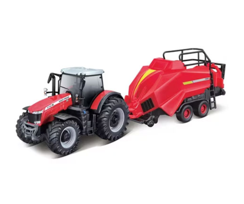 1:32 Massey Ferguson 8740 Die-Cast Model Toy With Square Baler