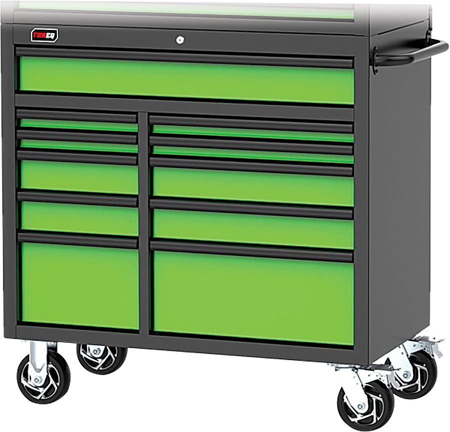 PG213 - 41" 11-DRAWER ROLLER CABINET, LIME GREEN/BLACK