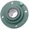 4 Bolt Round Flange Cartridge; 2-3/16" Bore; 5.9" Bolt Circle Diameter; 4.24" Bolt Spacing; 1 Piece Solid; Concentric Collar; Cast Iron; Tapered Roller Bearing; Relubricatable; Single Lip Contact Land Riding Seal