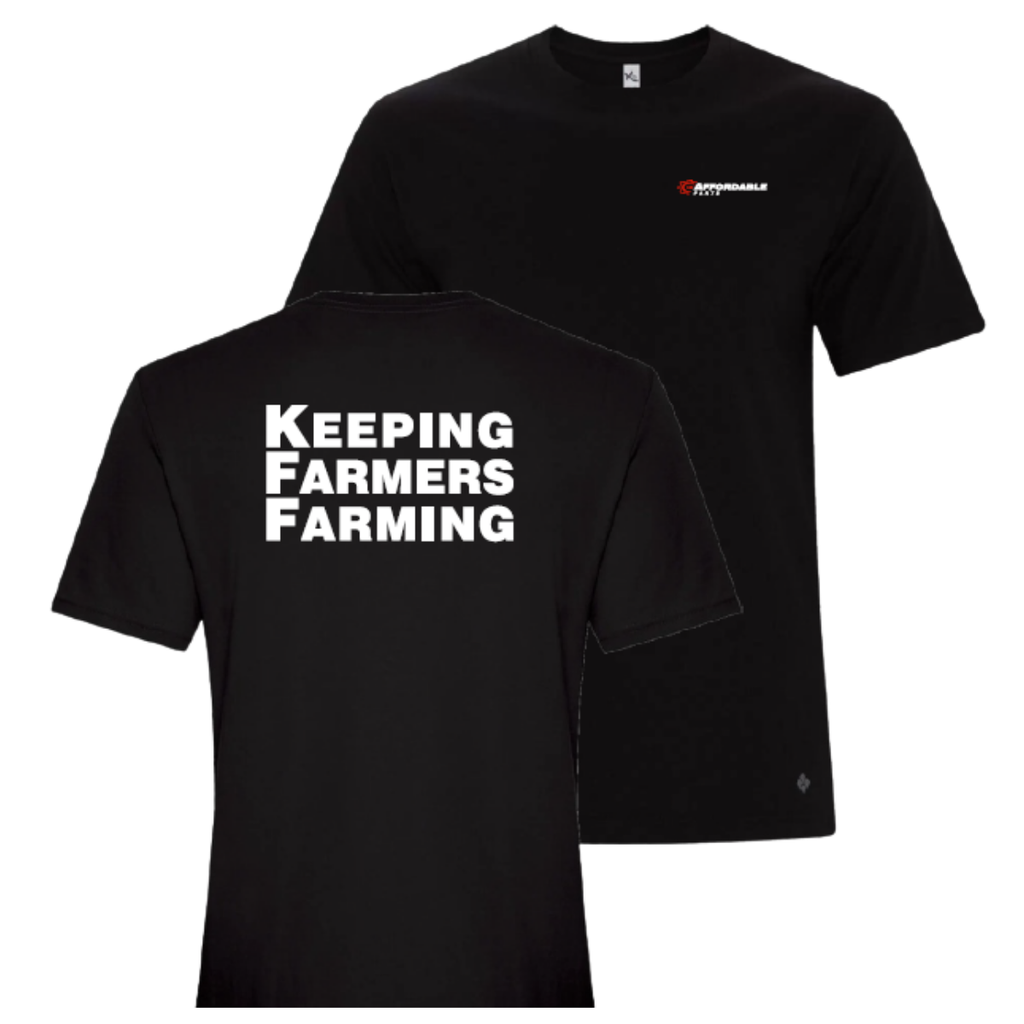 Men's Large Black T-Shirt. Keeping Farmers Farming.