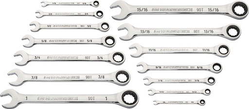 [G2S-GWR-86959] PG166 - 14-PC 90-TOOTH 12-POINT SAE COMBINATION RATCHETING WRENCH SET, 1/4"-1"