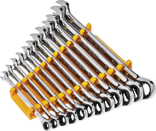 [G2S-GWR-86927] PG166 - 12-PC 90-TOOTH 12-POINT METRIC COMBINATION RATCHETING WRENCH SET ON A RACK, 8MM-19MM