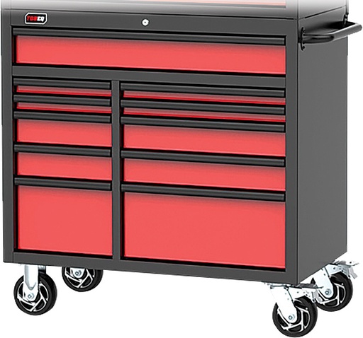 [G2S-TBQ-RCBT411121RDBK] PG213 - 41" 11-DRAWER ROLLER CABINET, RED/BLACK