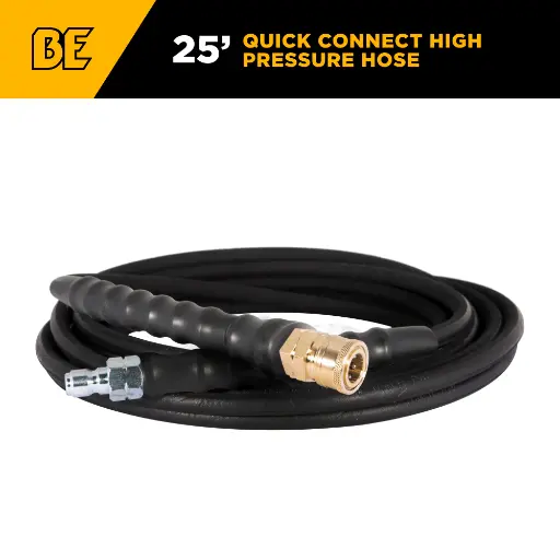 [BE-85.225.228] 25' x 1/4" 4000 PSI Steel Braid Pressure Washer Hose with Quick Connect Fittings